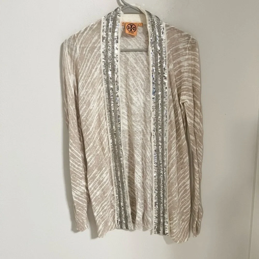 Tory Burch Linen Blend Open Front Cardigan SMALL